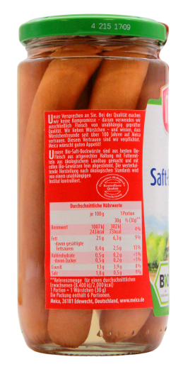 Meica Bio Saft-Bockwurst in Eigenhaut, 6 x 180g Glas