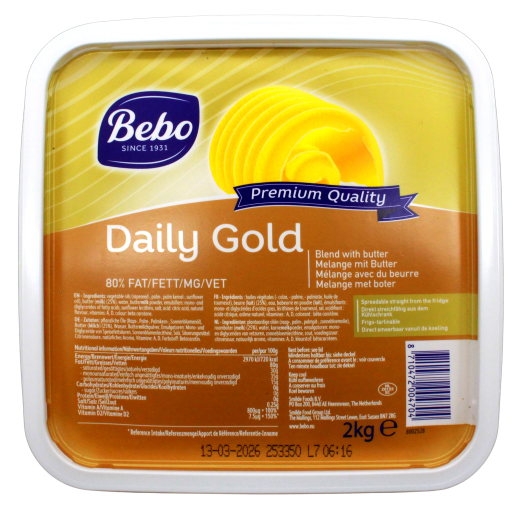 Bebo Daily Gold Margarine mit Butter 80% Fett, 1 x 2 kg Becher