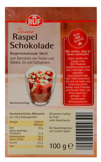 Ruf Raspelschokolade weiße Schokolade, 11 x 100g Packung