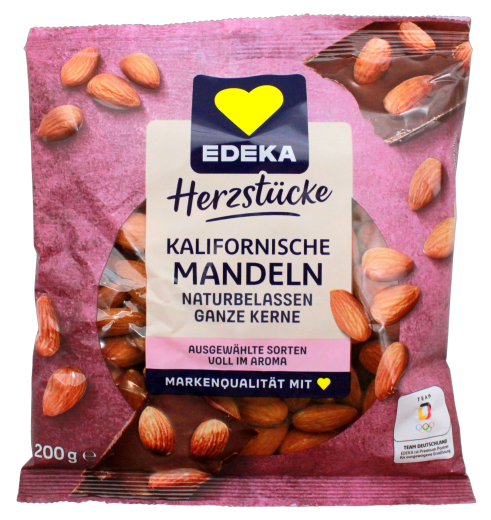 Herzstücke kalifornische Mandeln naturbelassen ganze Kerne, 15 x 200g Beutel