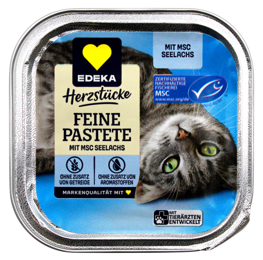 Herzstücke Feine Pastete mit MSC Seelachs Katzenfutter, 16 x 100g Schale
