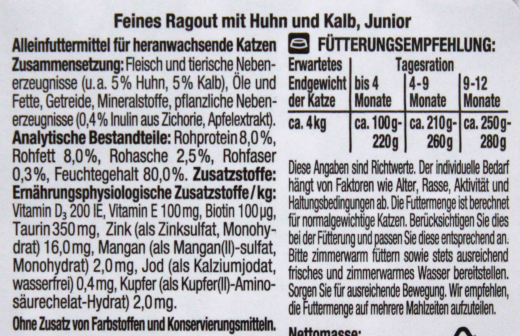 Herzstücke Feines Ragout Junior mit Huhn & Kalb Katzenfutter, 16 x 100g Schale