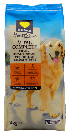 Herzstücke Vital Complete Premium Klomplett-Mahlzeit reich an Frisch-Geflügel mit Hirse Hundefutter, 4 x 3 kg Beutel