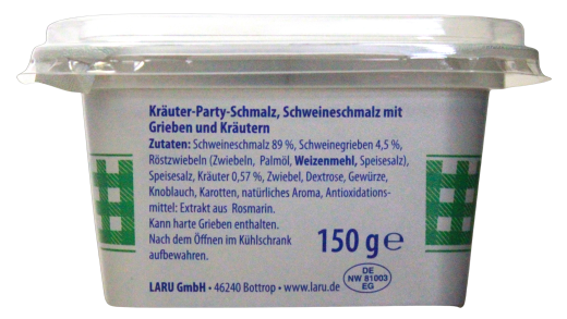 Laru Kräuter-Party Schmalz mit Grieben & Kräutern, 12 x 150g Becher
