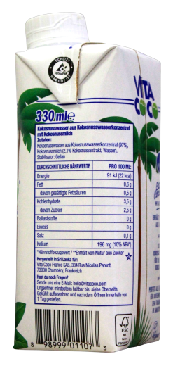 Vita Coco Extra Kokosnusswasser, 12 x 0.33 l Getränkekarton