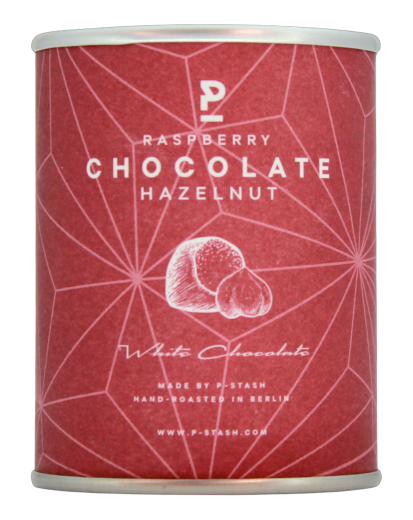 P-Stash Haselnüsse mit Himbeere und weißer Schokolade, 12 x 60g Dose