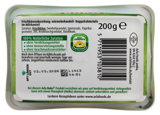 Arla Buko Pikante Kräuter Frischkäse, 5 x 200g Becher