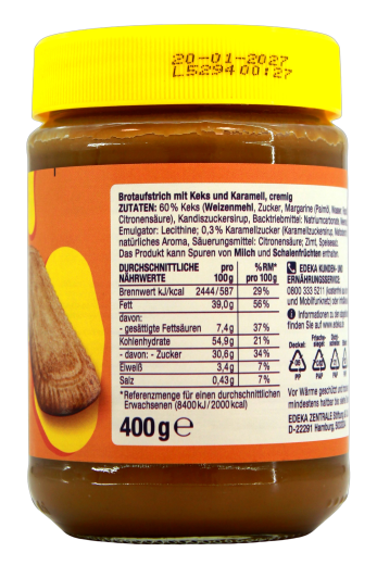 Herzstücke Keks und Karamell Creme creamy Brotaufstrich, 6 x 400g Glas