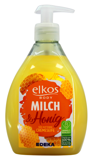 elkos Body Milch & Honig Cremeseife, 8 x 500ml Flasche