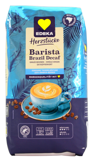 Herzstücke Barista Brazil Decaf Kaffee entkoffeiniert ganze Bohnen, 4 x 850g Beutel