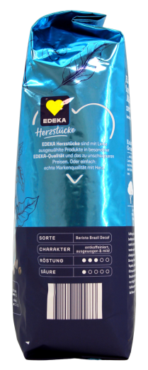 Herzstücke Barista Brazil Decaf Kaffee entkoffeiniert ganze Bohnen, 4 x 850g Beutel