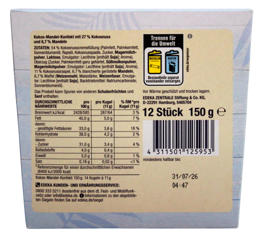 Herzstücke Coconut Heaven Kokoskugeln, 6 x 150g Schachtel