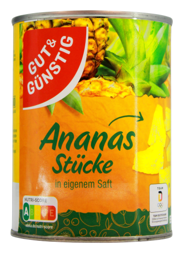 Gut & Günstig Ananas-Stücke in eigenem Saft, 6 x 340g Dose
