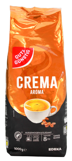 Gut & Günstig Crema Aroma ganze Kaffeebohnen, 4 x 1 kg Beutel