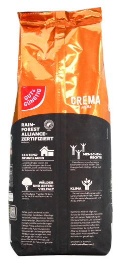 Gut & Günstig Crema Aroma ganze Kaffeebohnen, 4 x 1 kg Beutel