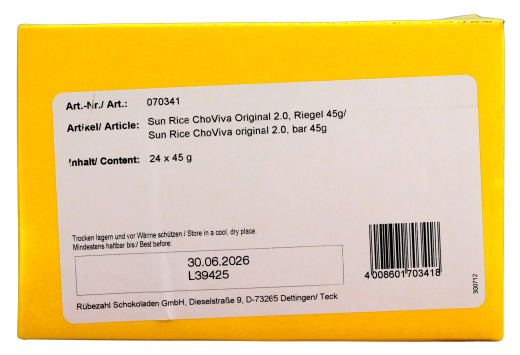 Sun Rice ChoViva Original 2.0 Puffreisriegel, 24 x 45g Riegel