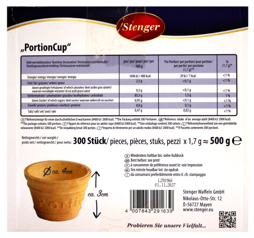 Stenger Portions Cup Waffelbecher, 300 x 1.7g Waffelbecher