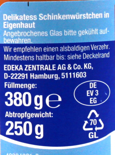 Gut & Günstig Delikatess Schinken-Würstchen 6 x 250g Gläser