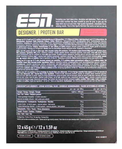 ESN Designer Protein Bar Strawberry white Chocolate Flavor, 12 x 45g Riegel