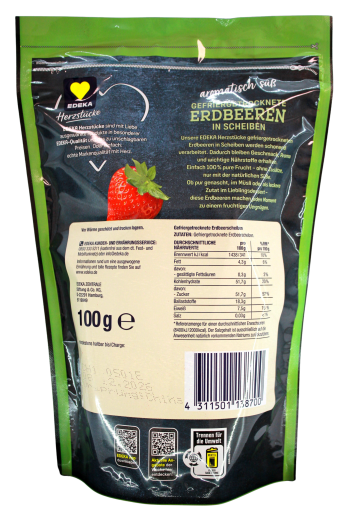 Herzstücke Gefriergetrocknete Erdbeeren in Scheiben, 2 x 100g Beutel