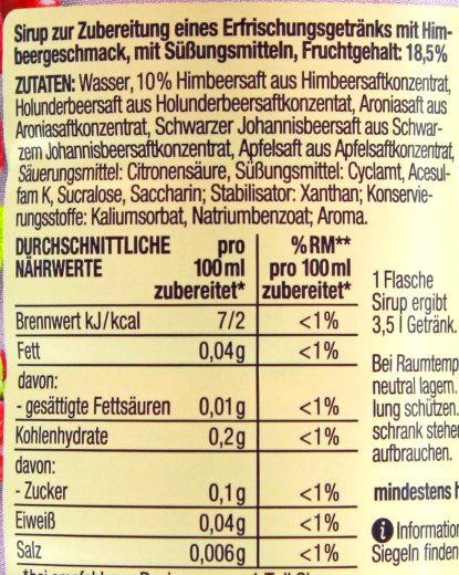 Herzstücke Himbeere Getränkesirup Zero, 6 x 0.5 l Flasche