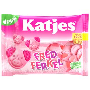 Katjes Fred Ferkel Schaumzucker mit Fruchtgummi vegan, 16 x 210g Beutel