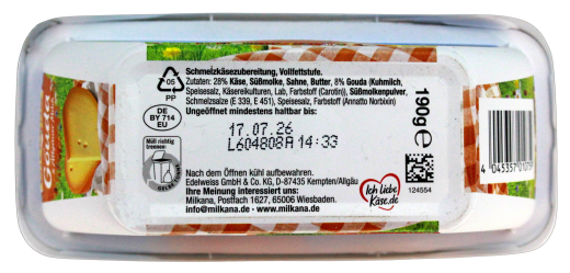 Milkana mit Gouda Schmelzkäse, 8 x 190g Becher