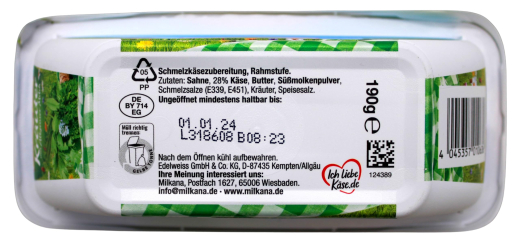 Milkana Kräuter Schmelzkäse, 8 x 190g Becher