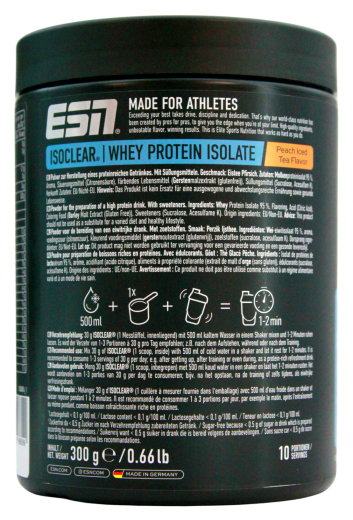 ESN Isoclear Whey Isolate Peach Iced Tea flavor Getränkepulver, 1 x 300g Dose