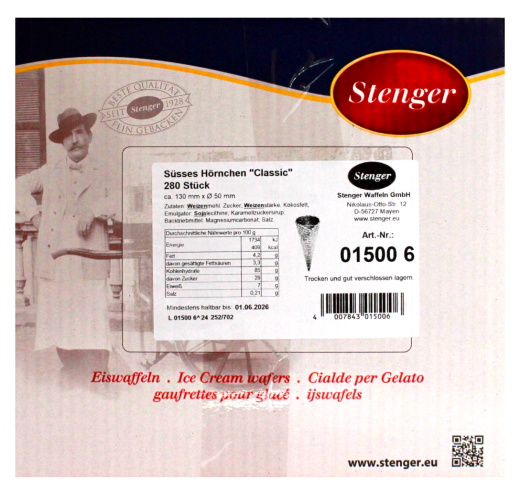 Stenger süsses Hörnchen Eiswaffel Classic, 1 Karton à 280 Stück