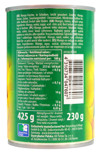 Diamond fruchtige Mangoscheiben leicht gezuckert, 6 x 230g Dose