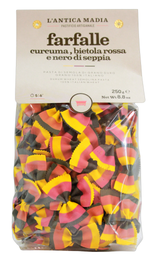 L'antica Madia Farfalle curcuma, bietola rossa e nero di seppia Pasta, 4 x 250g Beutel