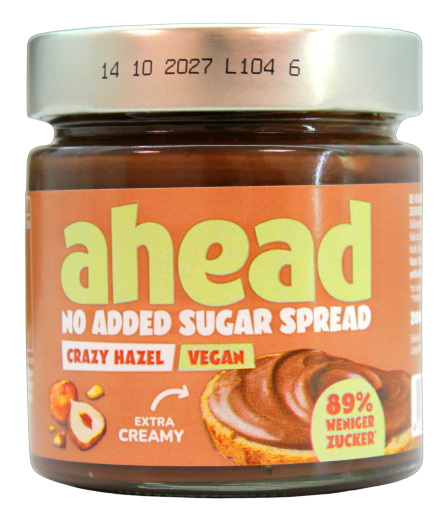 ahead crazy Hazel vegane Kakao-Haselnusscreme ohne Zuckerzusatz, 3 x 200g Glas