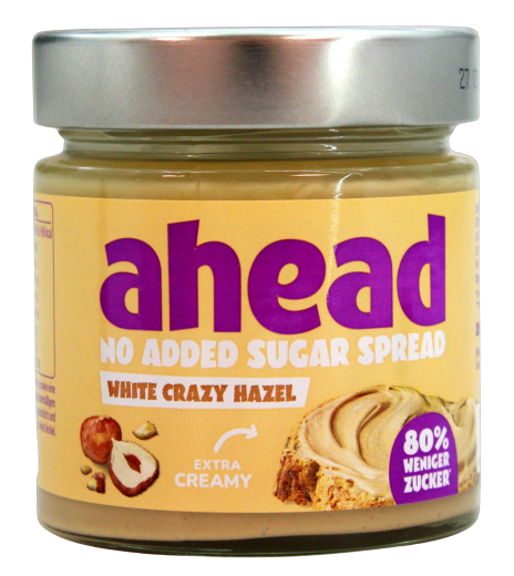 ahead White crazy Hazel Weiße Haselnuss-Milch-Creme ohne Zuckerzusatz, 3 x 200g Glas