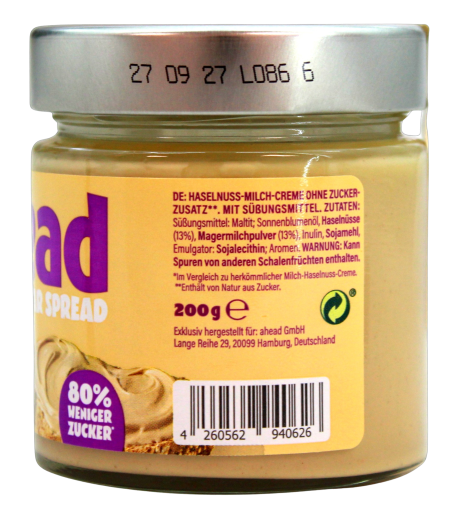 ahead White crazy Hazel Weiße Haselnuss-Milch-Creme ohne Zuckerzusatz, 3 x 200g Glas