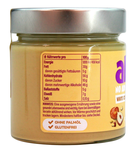 ahead White crazy Hazel Weiße Haselnuss-Milch-Creme ohne Zuckerzusatz, 3 x 200g Glas