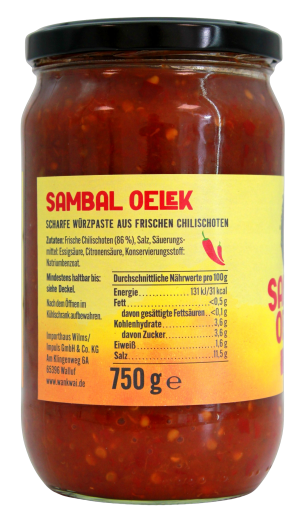 Wan Kwai Sambal Oelek scharf, 3 x 750g Glas