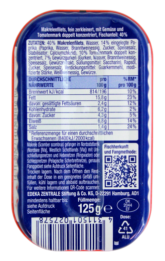 Gut & Günstig Makrelen Mix Filets zerkleinert mit Gemüse, 10 x 125g Dose