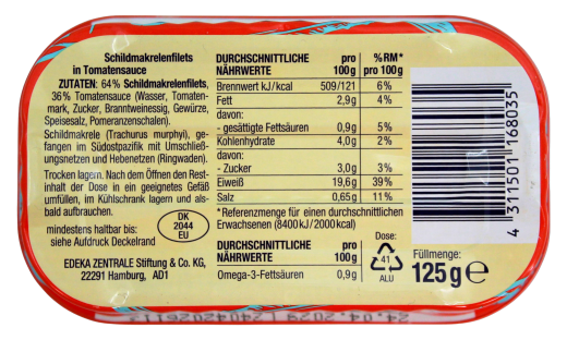 Herzstücke Schildmakrelen-Filets in Tomatensauce, 10 x 125g Dose