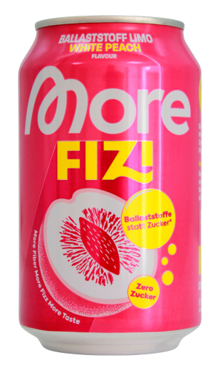 More Fizi Ballaststoff Liom White Peach flavour, 12 x 0.33 l Dose EINWEG