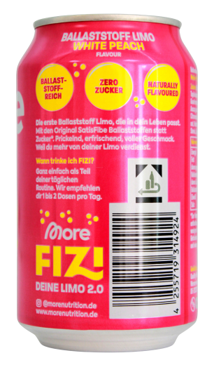 More Fizi Ballaststoff Liom White Peach flavour, 12 x 0.33 l Dose EINWEG