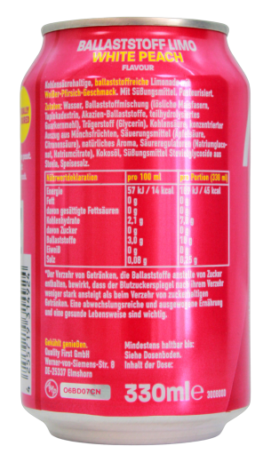 More Fizi Ballaststoff Liom White Peach flavour, 12 x 0.33 l Dose EINWEG
