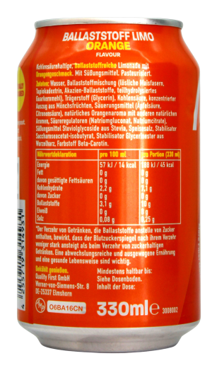 More Fizi Ballaststoff Limo Orange flavour, 12 x 0.33 l Dose EINWEG
