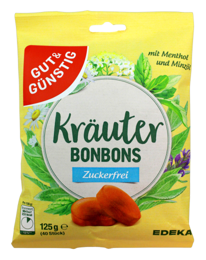 Gut & Günstig Kräuterbonbons mit Menthol und Minzöl zuckerfrei, 14 x 125g Beutel