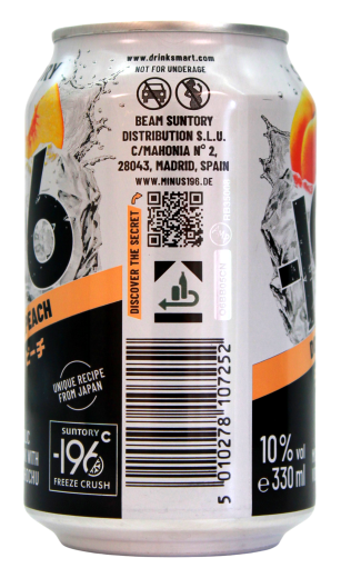 Suntory -196 Double Peach Vodka & Shochu 10% vol., 12 x 0.33 l Dose EINWEG