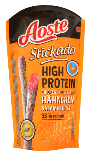 Aoste Stickado High Protein Hähnchen Salami-Sticks, 12 x 60g Beutel