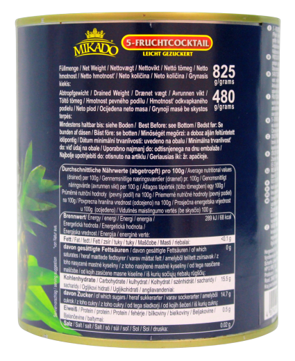 Mikado Fruit Cocktail in light Syrup, 6 x 480g Dose