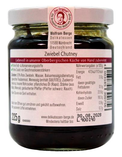 Wolfram Berge Zwiebel Chutney, 3 x 225g Glas