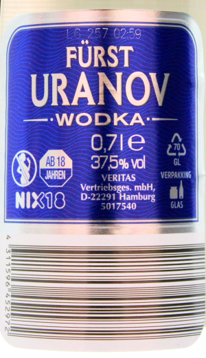 Fürst Uranov Wodka 37.5% vol., 6 x 0.7 l Flasche