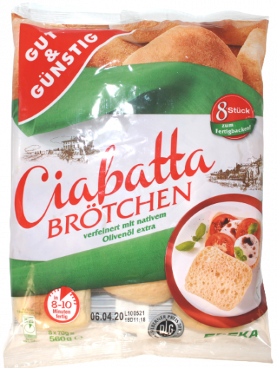 Gut & Günstig Ciabattabrötchen, 6 x 560g Beutel